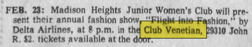 Club Venetian Banquet Center - Feb 21 1971 Article